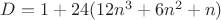 $D=1+24(12n^3+6n^2+n)$