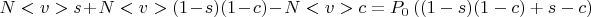$N<v>s + N<v>(1-s)(1-c) - N<v>c = P_0 \left( (1-s)(1-c) + s - c \right)$