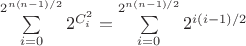 $\sum\limits_{i=0}^{2^{n(n-1)/2} }2^{C^2_i} = \sum\limits_{i=0}^{2^{n(n-1)/2} }2^{i(i-1)/2} $