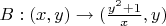 $B: (x,y)\to (\frac{y^2+1}{x},y)$