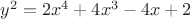 $y^2 = 2 x^4 + 4 x^3 - 4 x + 2$