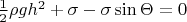 $\frac{1}{2}\rho g h^2+\sigma-\sigma \sin\Theta=0$