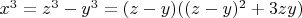 $x^3=z^3-y^3=(z-y)((z-y)^2+3zy)$