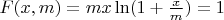 $F(x,m)=mx\ln(1+\frac xm)=1$