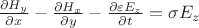 $\frac{\partial H_y}{\partial x}-\frac{\partial H_x}{\partial y}-\frac{\partial \varepsilon E_z}{\partial t} =\sigma E_z $
