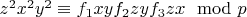 $z^2x^2y^2\equiv f_1xy f_2zy f_3zx\mod p$