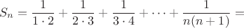 $$S_n=\frac {1}{1\cdot 2}+\frac {1}{2\cdot 3}+\frac {1}{3\cdot 4}+\cdots+\frac {1}{n(n+1)}=$$