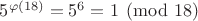 $5^{\varphi(18)}=5^6=1 \pmod {18}$