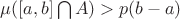 $\mu([a , b ] \bigcap A)>p(b-a) $