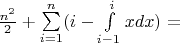 $\frac{n^2}2 +\sum\limits_{i=1}^{n}(i-\int\limits_{i-1}^{i}x dx)=$