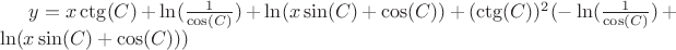 $y=x \ctg (C)+\ln(\frac{1}{\cos (C)})+\ln(x \sin (C)+\cos (C))+(\ctg (C))^{2}(-\ln(\frac{1}{\cos (C)})+\ln(x \sin (C)+\cos (C)))$