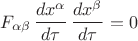 $$F_{\alpha\beta}\,\frac{dx^{\alpha}}{d\tau}\,\frac{dx^{\beta}}{d\tau}=0$$