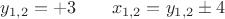 $y_{1,2}=+3 \qquad x_{1,2}=y_{1,2}\pm 4$
