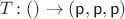 $T \colon () \to (\mathsf p, \mathsf p, \mathsf p)$