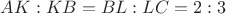 $AK:KB=BL:LC=2:3 $