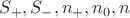 $S_+, S_-, n_+, n_0, n$