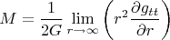 $$
M=\frac1{2G}\lim_{r\rightarrow\infty}\left(r^2\frac{\partial g_{tt}}{\partial r}\right)
$$