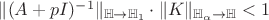 $\|(A+pI)^{-1}\|_{\mathbb{H} \to \mathbb{H}_{1}} \cdot \| K \|_{\mathbb{H}_{\alpha} \to \mathbb{H}} < 1$