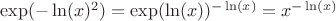 $\exp(-\ln(x)^2)=\exp(\ln(x))^{-\ln(x)}=x^{-\ln(x)}$