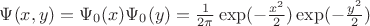 $\Psi(x,y)=\Psi_0(x)\Psi_0(y)=\frac{1}{2\pi}\exp(-\frac{x^2}{2})\exp(-\frac{y^2}{2})$