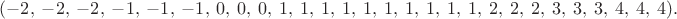 $(-2,\ -2,\ -2,\ -1,\ -1,\ -1,\ 0,\ 0,\ 0,\ 1,\ 1,\ 1,\ 1,\ 1,\ 1,\ 1,\ 1,\ 1,\ 1,\ 2,\ 2,\ 2,\ 3,\ 3,\ 3,\ 4,\ 4,\ 4).$