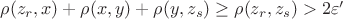 \rho(z_r, x)+\rho(x, y)+\rho(y, z_s)\geq \rho(z_r, z_s)> 2\varepsilon'