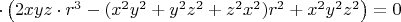 $\cdot\left(2xyz\cdot r^3-(x^2y^2+y^2z^2+z^2x^2)r^2+x^2y^2z^2\right)=0$