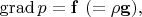 $\operatorname{grad}p=\mathbf{f}\,\,(=\rho\mathbf{g}),$