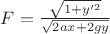 $F= \frac{\sqrt{1+y'^2}} {\sqrt{2ax+2gy}}$