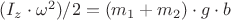 $(I_z\cdot \omega^2)/2=(m_1+m_2)\cdot g \cdot b$