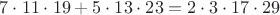 $7 \cdot11 \cdot19+5 \cdot13 \cdot23=2 \cdot3 \cdot17 \cdot29$