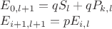 $E_{0,l+1} = qS_l + qP_{k,l}$ \par
$E_{i+1,l+1} = pE_{i,l}$