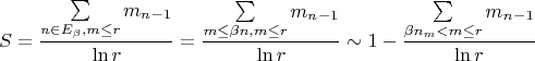 $$S = \frac{\sum\limits_{n \in E_{\beta}, m \leq r}m_n_{-1}}{\ln r} = \frac{\sum\limits_{m \leq \beta n, m \leq r}m_n_{-1}}{\ln r} \sim 1 - \frac{\sum\limits_{\beta n_m < m \leq r}m_n_{-1}}{\ln r}$$