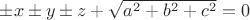 $ \pm x\pm y\pm z+\sqrt{{a}^{2}+{b}^{2}+{c}^{2}}=0$