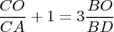 $\dfrac{CO}{CA} +1 = 3\dfrac{BO}{BD} $