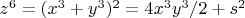 $z^6=(x^3+y^3)^2=4x^3y^3/2+s^2$