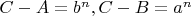 $C-A=b^n, C-B=a^n$