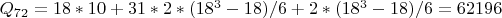 $Q_{72}=18*10+31*2*(18^3-18)/6+2*(18^3-18)/6=62196$
