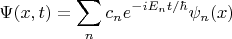 $$\Psi(x,t)=\sum_n c_n e^{-iE_nt/\hbar}\psi_n(x)$$