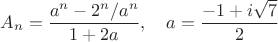 $$A_n=\frac{a^n-2^n/a^n}{1+2a},\quad a=\frac{-1+i\sqrt 7}2$$