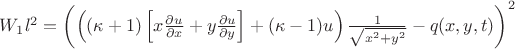 $W_1l^2=
\left(\left((\kappa+1)\left[x\frac{\partial u}{\partial x}+y\frac{\partial u}{\partial y}\right]+(\kappa-1)u\right)\frac{1}{\sqrt{x^2+y^2}}-q(x,y,t)\right)^2
