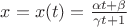 $x=x(t)=\frac{\alpha t+\beta}{\gamma t+1}$