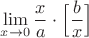 $\lim\limits_{x\to0} \dfrac{x}{a}\cdot\Big[\dfrac{b}{x}\Big]$