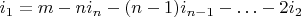 $i_1=m-ni_n-(n-1)i_{n-1}-\ldots-2i_2$