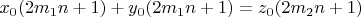 $x_0(2m_1n+1)+y_0(2m_1n+1)=z_0(2m_2n+1)$