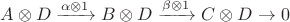 $A\otimes D\xrightarrow{\alpha\otimes 1}B\otimes D\xrightarrow{\beta\otimes 1}C\otimes D\to 0$