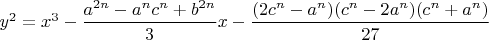 $y^2=x^3-\dfrac{a^{2n}-a^nc^n+b^{2n}}{3}x-\dfrac{(2c^n-a^n)(c^n-2a^n)(c^n+a^n)}{27}$