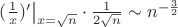 $(\frac1x)'\big|_{x=\sqrt n}\cdot\frac1{2\sqrt n}\sim n^{-\frac32}$
