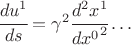 $ \cfrac{du^1}{ds}= \gamma^2 \cfrac{d^2 x^1}{{dx^0}^2}\ldots$