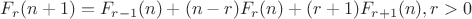 $F_r(n+1) = F_{r-1}(n) + (n-r)F_r(n) + (r+1)F_{r+1}(n), r>0$